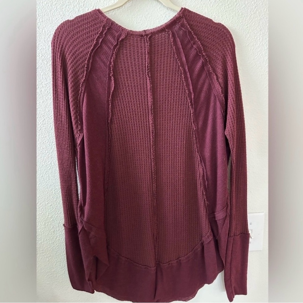 Free People V-Neck Waffle Top - Maroon - Picture 4 of 8